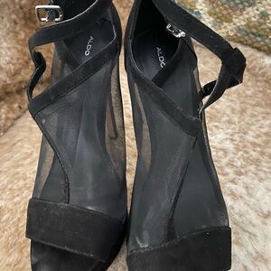 Aldo Black Mesh Strappy Heels